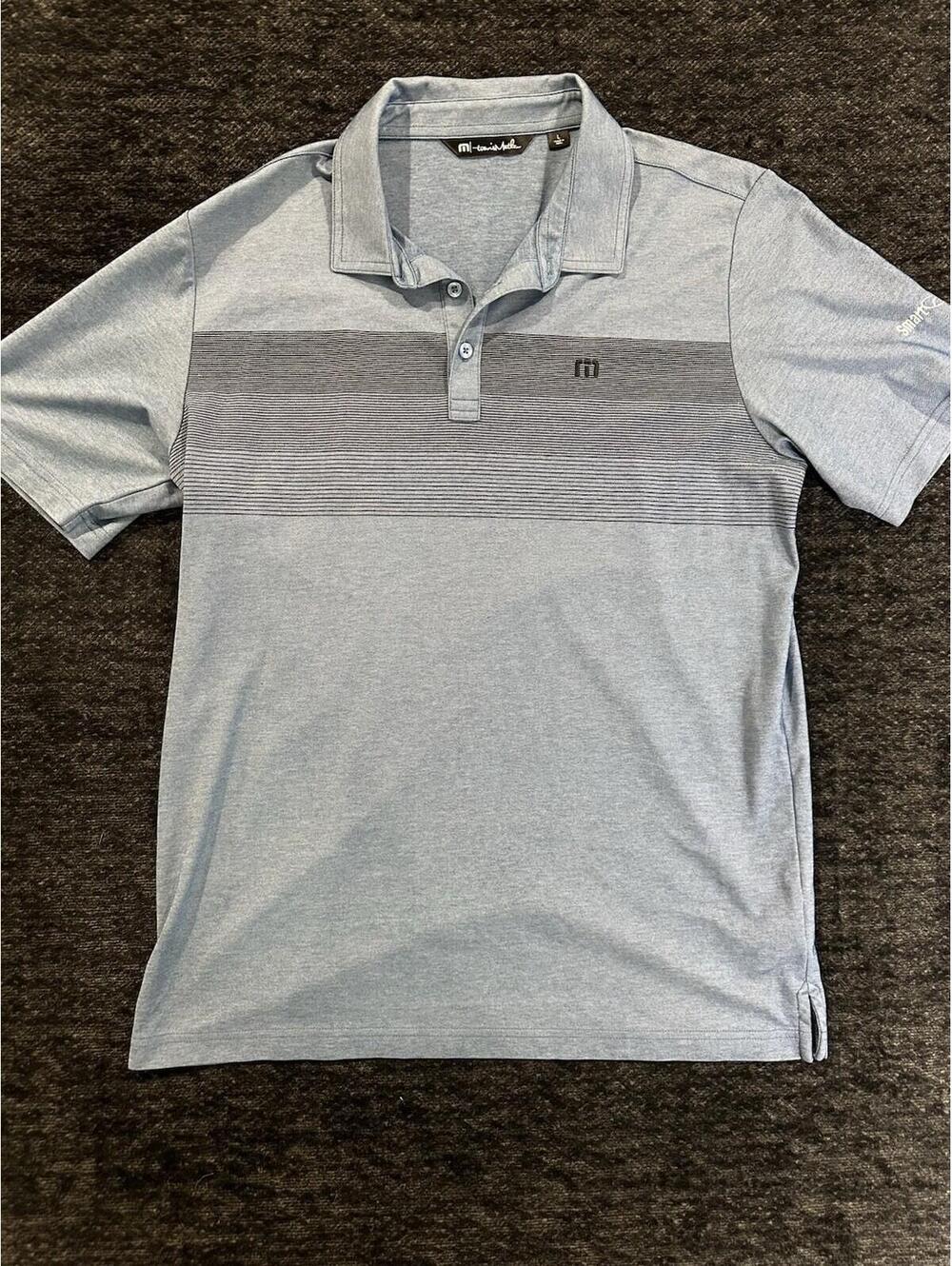 0043 TravisMathew Men's Blue Gray Golf Collared Polo Size L